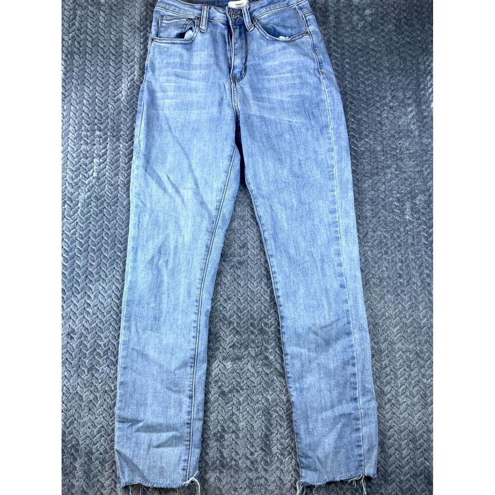 Forever 21 Cropped Jeans Womens 24 Blue Denim Light Wash Mid Rise Skinny Raw Hem